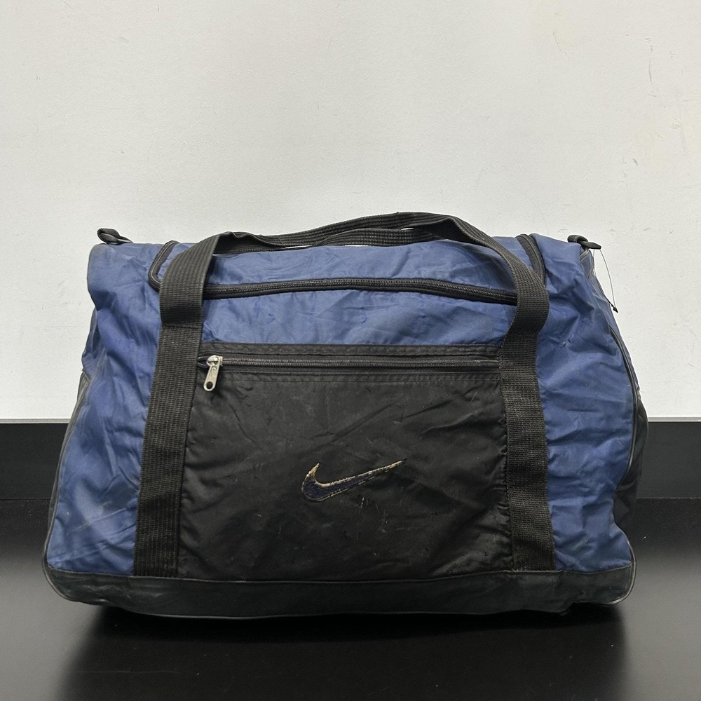 Vintage Nike Blue Black Duffel Bag Soft Case Gym Travel Men Nylon Sports Weekend
